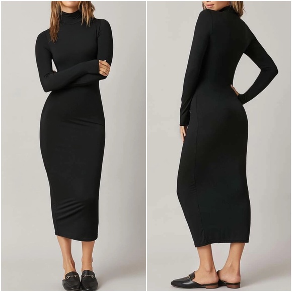 Army Green mock neck fitted midi dress Party - Picture 4 of 8